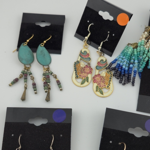 7 Pair Earring Bundle | Boho Beaded, Leaf, Statement & Dangle Earrings NWT - Picture 2 of 9
